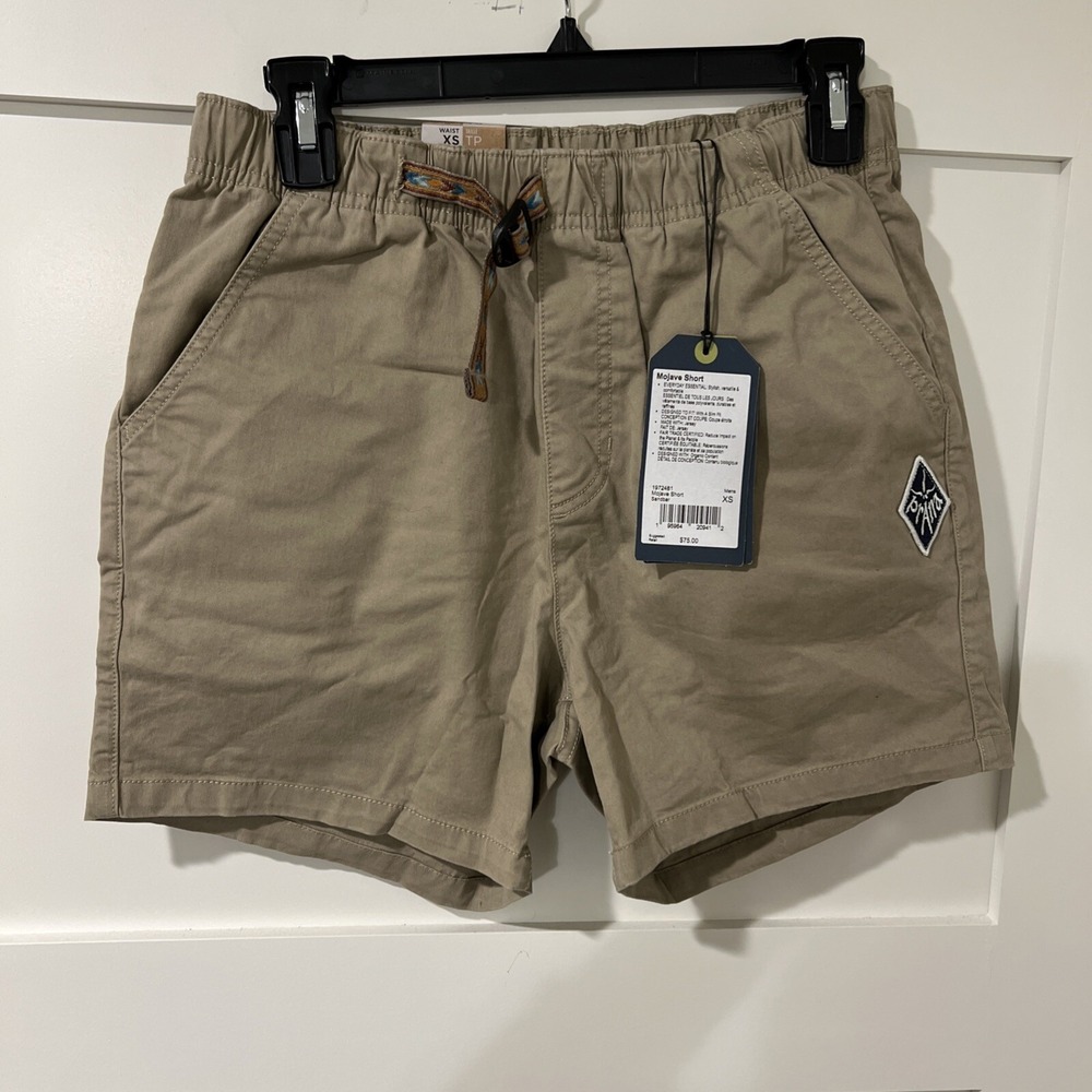 prAna Mojave Shorts Mens Extra Small Sandbar Belted Elastic Waist Cliffside 5"